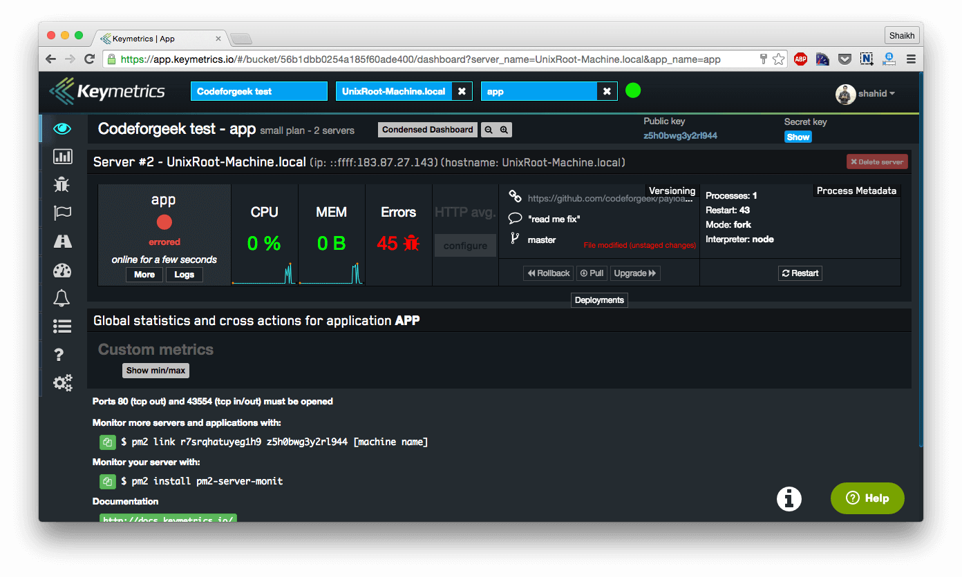 Nodejs monitoring using PM2