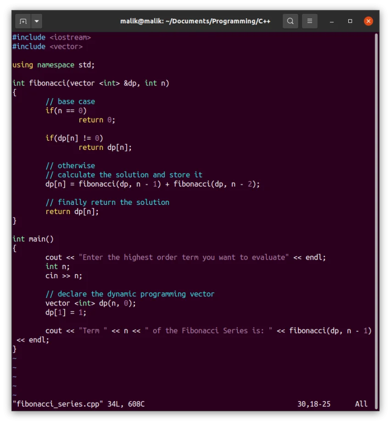 Fibonacci Series Using Dynamic Programming in C++ | CodeForGeek