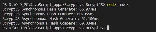 BcryptJS Library Performance Output