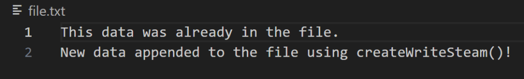 Appended Using createWriteStream