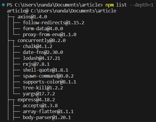 Using depth=1 To List Top Level Packages And Dependencies