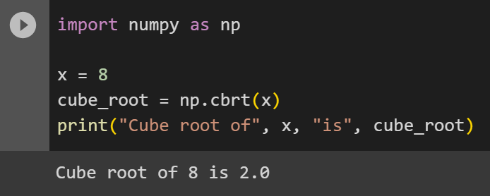 Calculating cube root of scalar using numpy.cbrt()