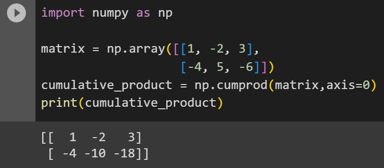 Column-wise calculation of cumulative product in a matrix using numpy.cumprod()