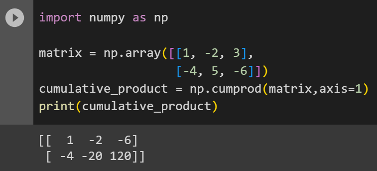 Row-wise calculation of cumulative product in a matrix using numpy.cumprod()