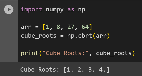 Using numpy.cbrt() on arrays