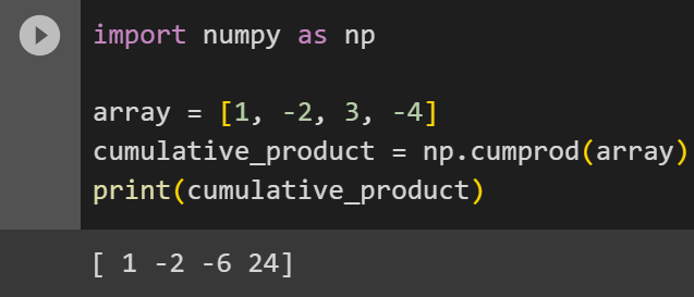 Using numpy.cumprod() on an array