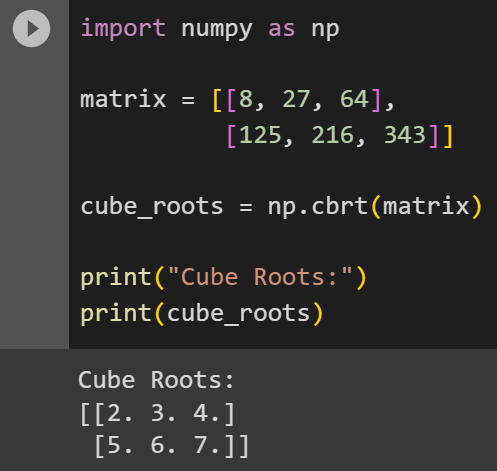 Using numpy.cbrt() on a matrix