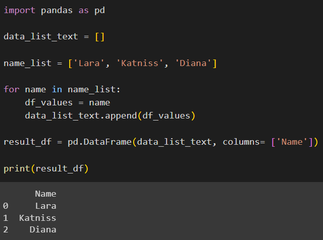 Using For Loop To Append DataFrame Containing Textual Values