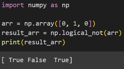 Inverting a Boolean array using NumPy's logical_not() function