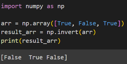 Inverting a boolean array using NumPy's invert() function