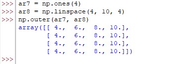 Outer Product Calculated with Numpy Functions