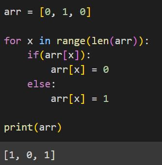Inverting a boolean array using if-else & for loop