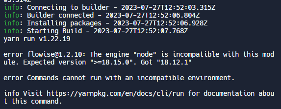 The engine node is incompatible with this module error