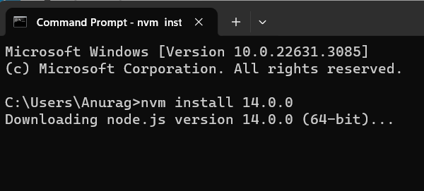 Image of using nvm install