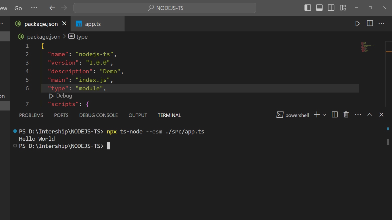 Image of running ts-node using --esm