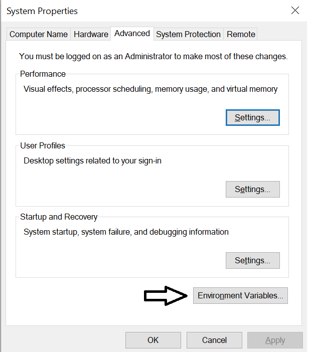 Environment variable menu