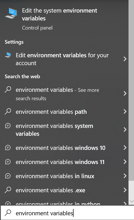 Search for environment variables
