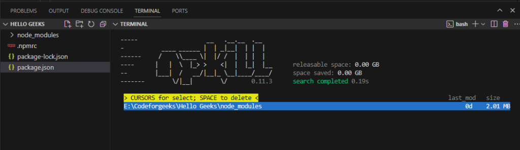 Remove node_modules using Npkill