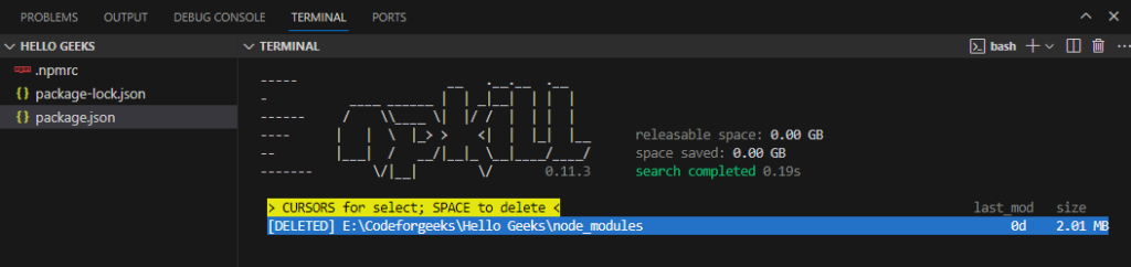 Remove node_modules Npkill result
