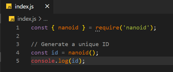 Image of generating UUIDs using nanoid