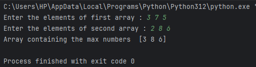 NumPy fmax() Function Output