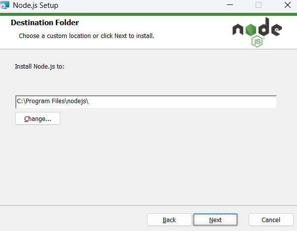 Node.js setup wizard step 3