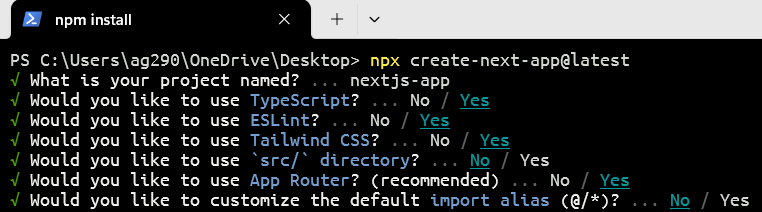 npx create-next-app@latest output