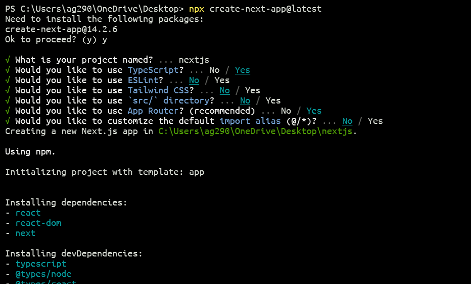 Output of npx create-next-app@latest