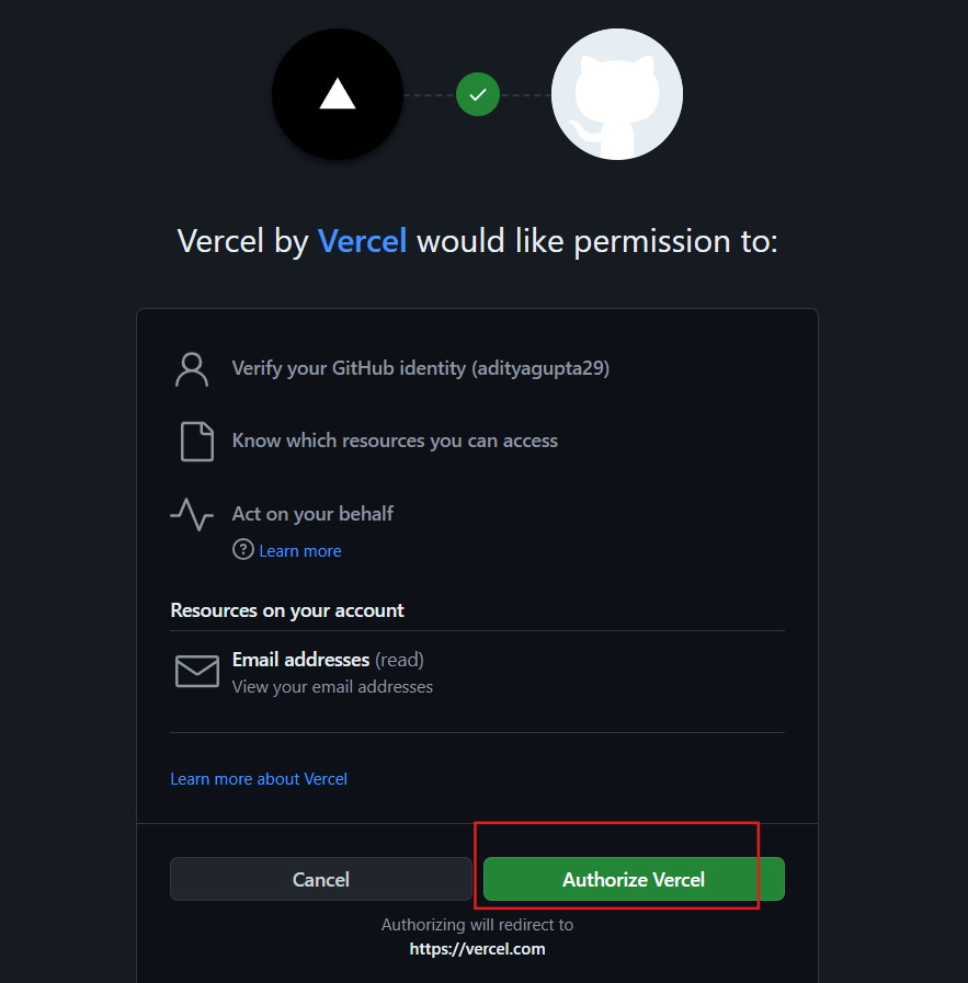 Give required permissions to Vercel