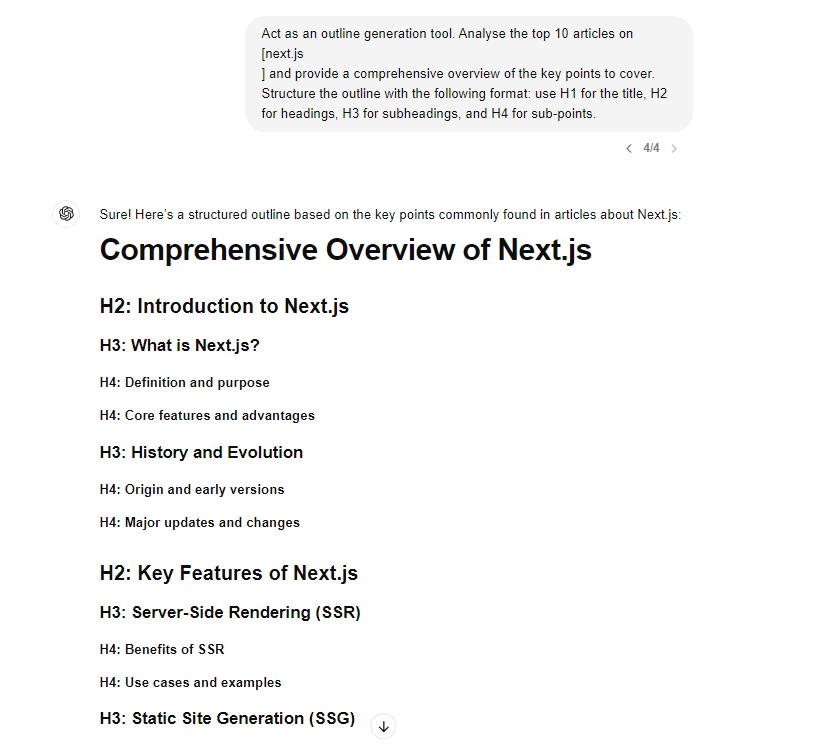 Prompts for Content Outlines Output