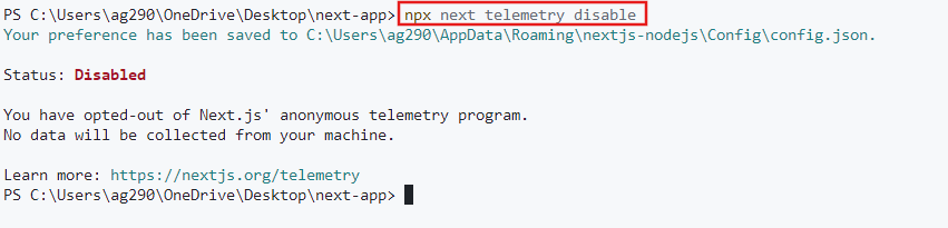 next telemetry disable 