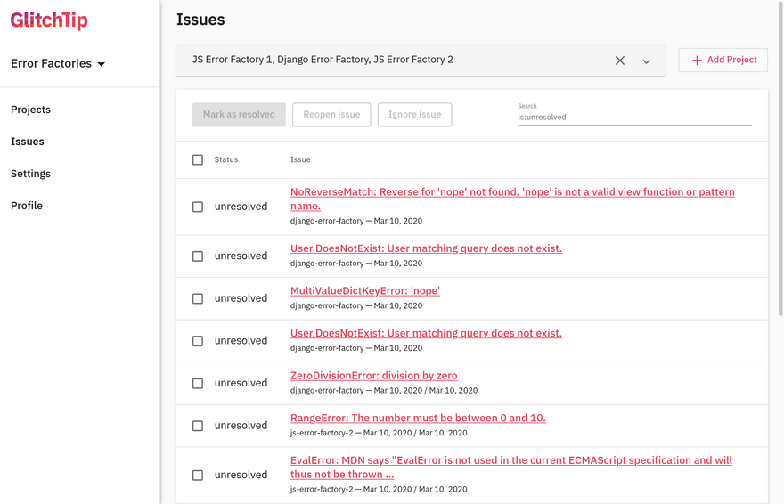 Modern Error Tracking Tools GlitchTip