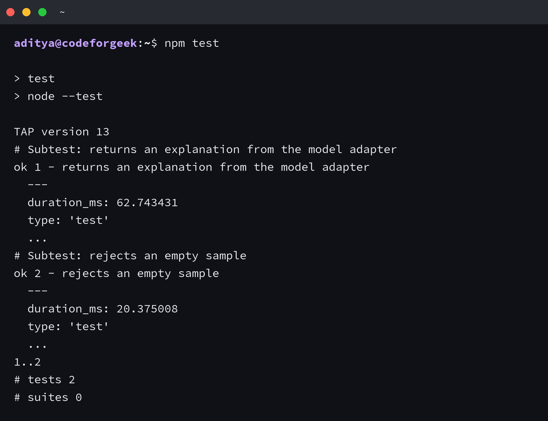 Node.js contract tests passing for the JavaScript AI wrapper