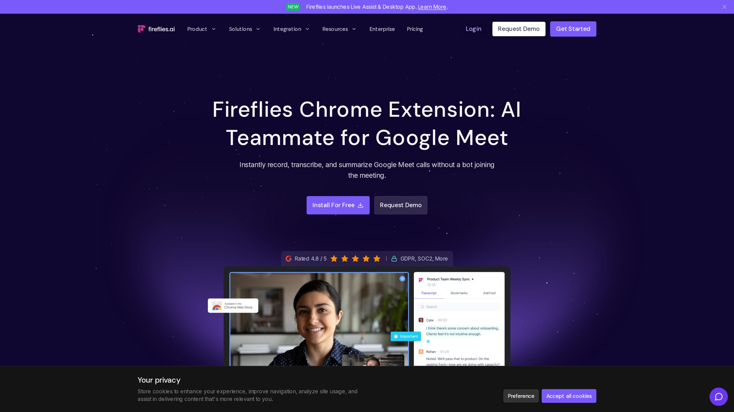 Fireflies.ai Chrome extension page