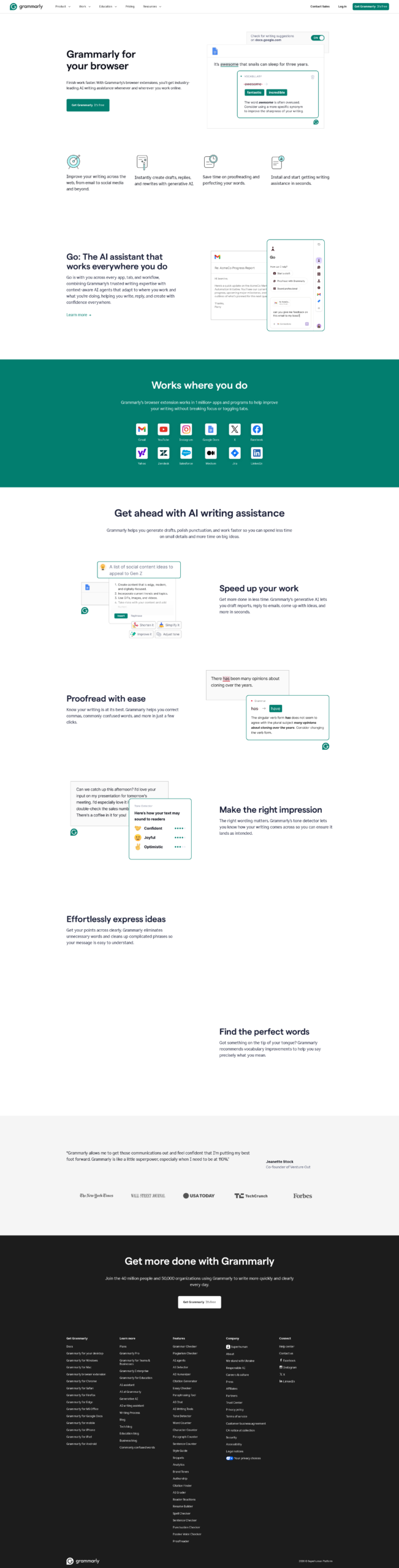 Grammarly browser extension homepage