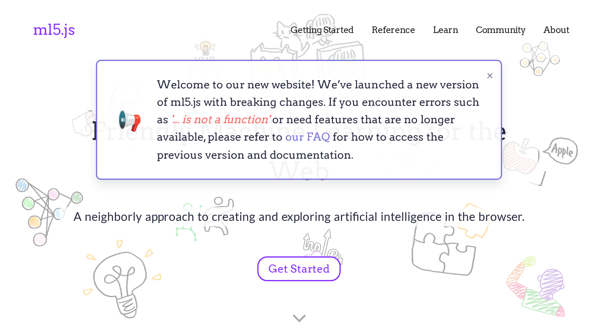 ml5.js homepage for approachable browser machine learning
