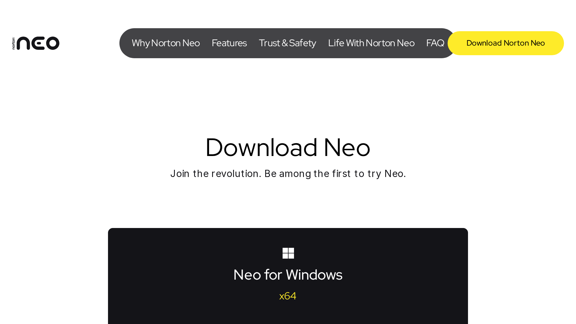 Norton Neo download page showing the Windows browser download