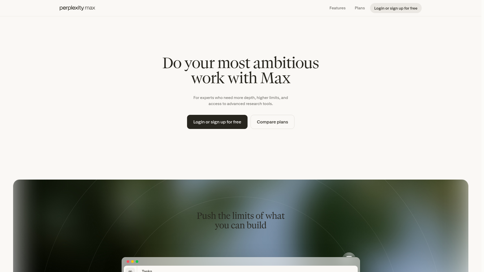 Perplexity Max product page for advanced research tools