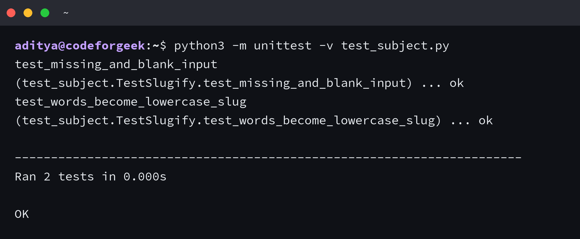 Python unittest cases passing in the terminal