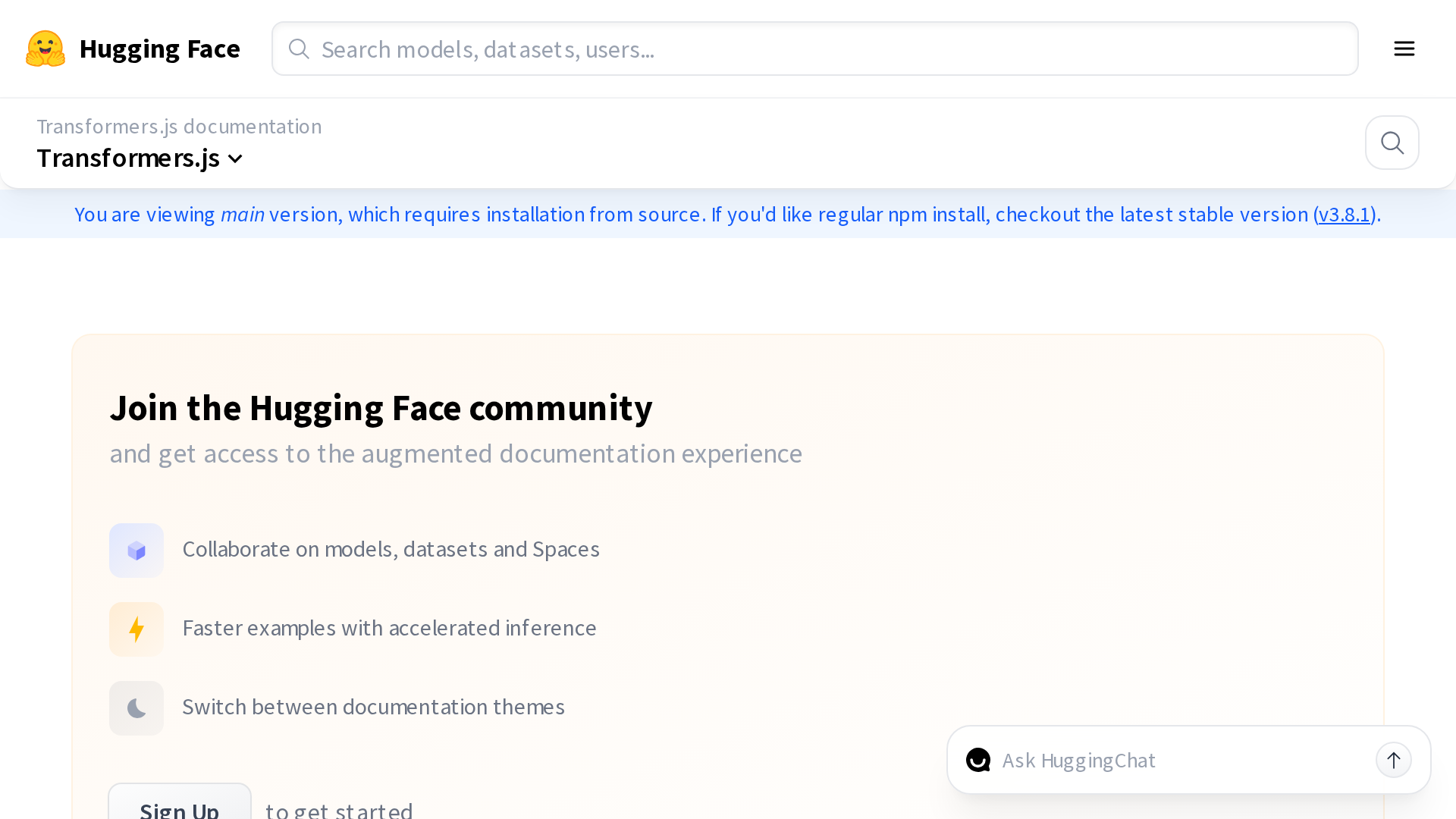Hugging Face Transformers.js official documentation