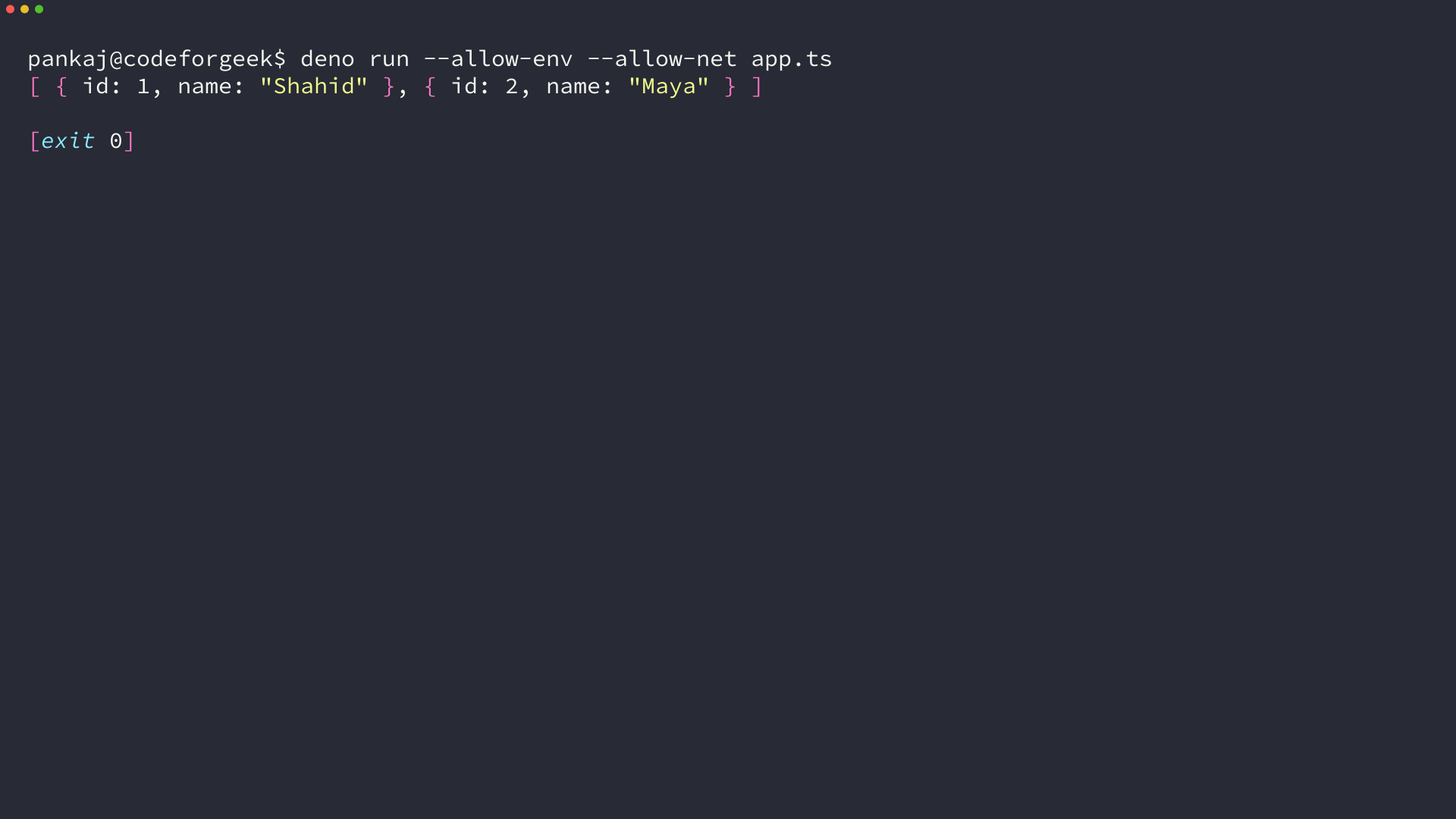 Deno query returns two MySQL rows in a terminal