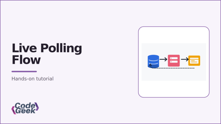 Database, Node.js server, and browser connected by a repeated polling update flow