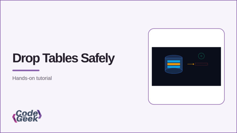 Featured banner: dropping a highlighted table block from a database cylinder with a guard shield for IF EXISTS