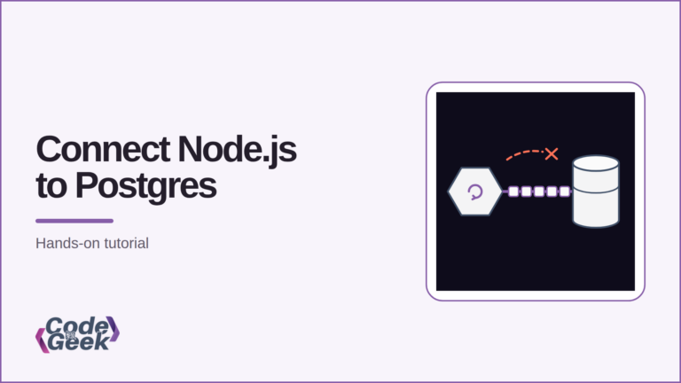 Featured banner for a CodeForGeek tutorial connecting Node.js to PostgreSQL
