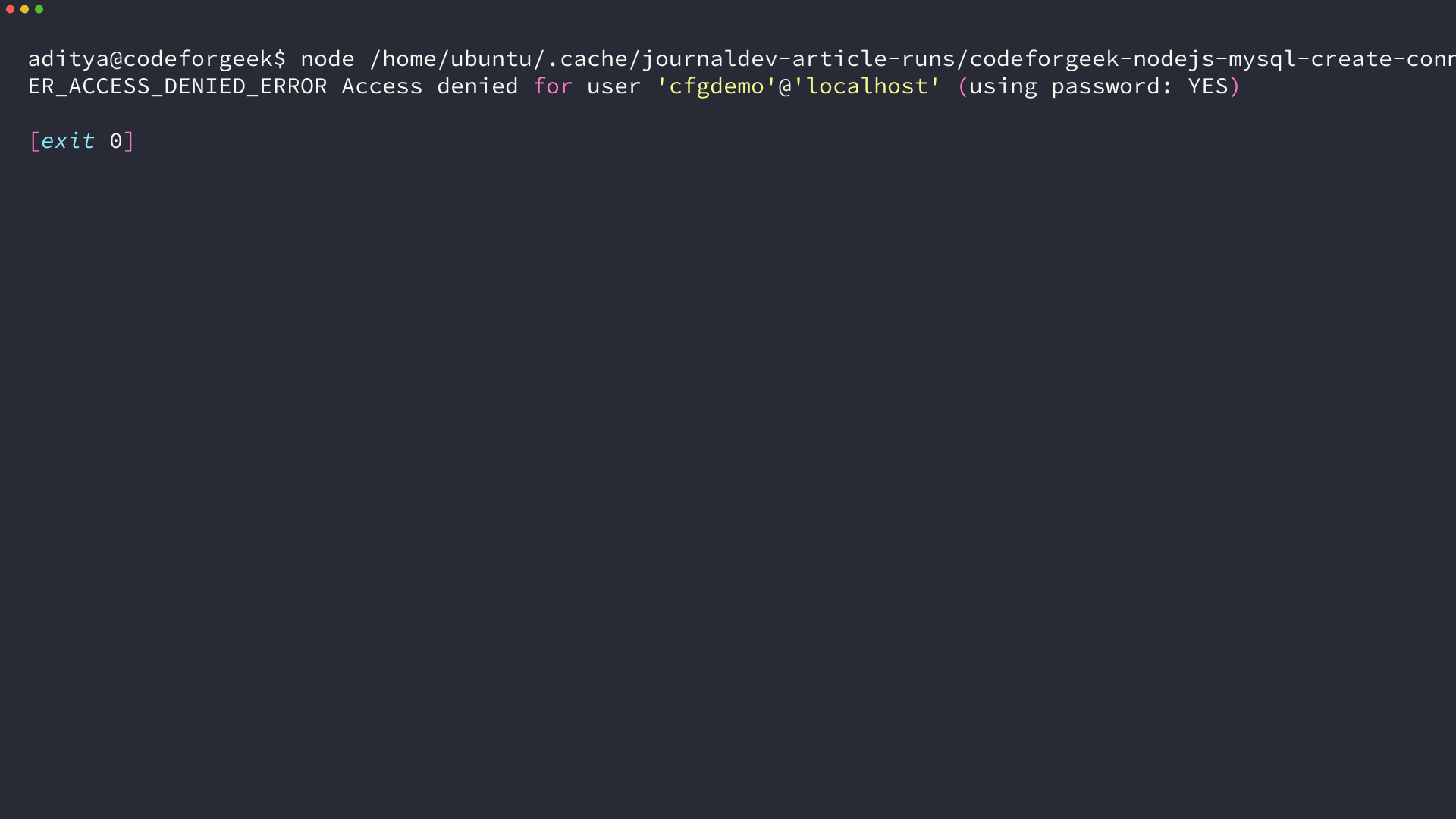 Terminal shows ER_ACCESS_DENIED_ERROR for wrong password
