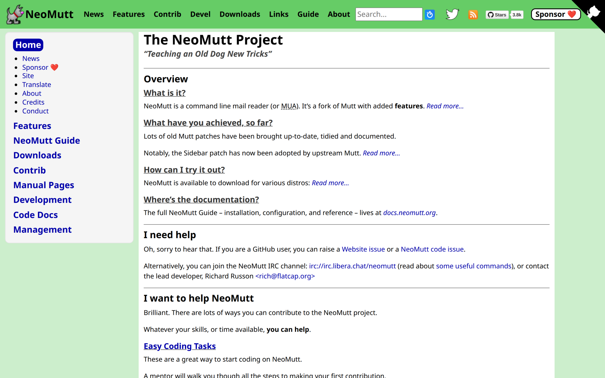 NeoMutt project homepage describing a command-line email reader