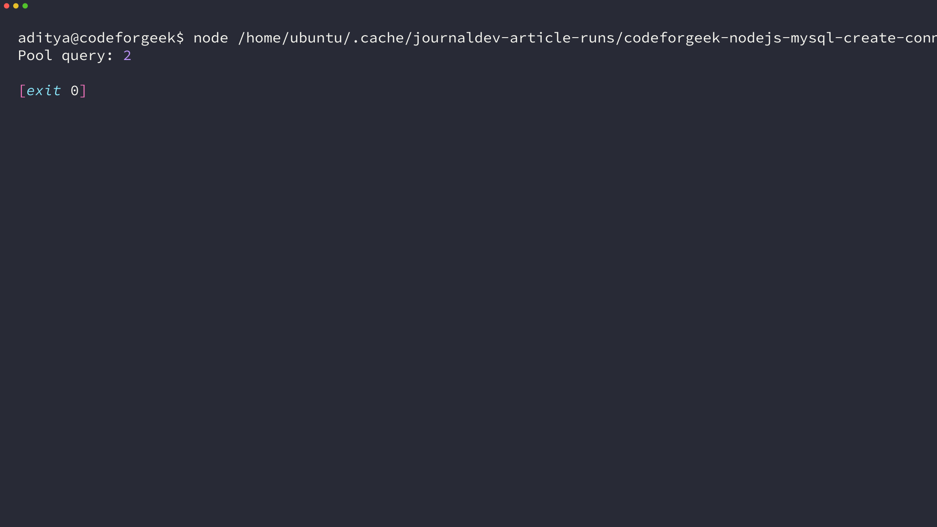 Terminal shows Pool query 2 from mysql2 pool