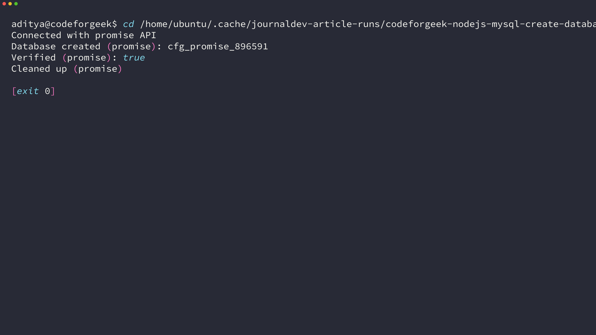 Promise async await CREATE DATABASE IF NOT EXISTS verification