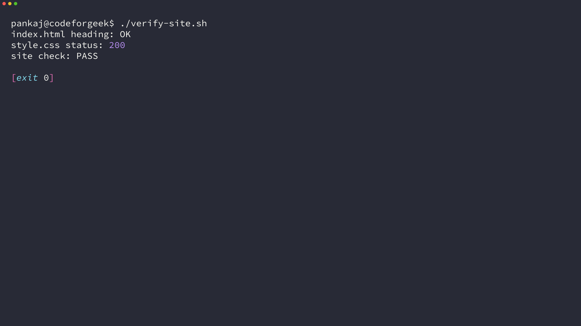 Terminal verification for the static site files