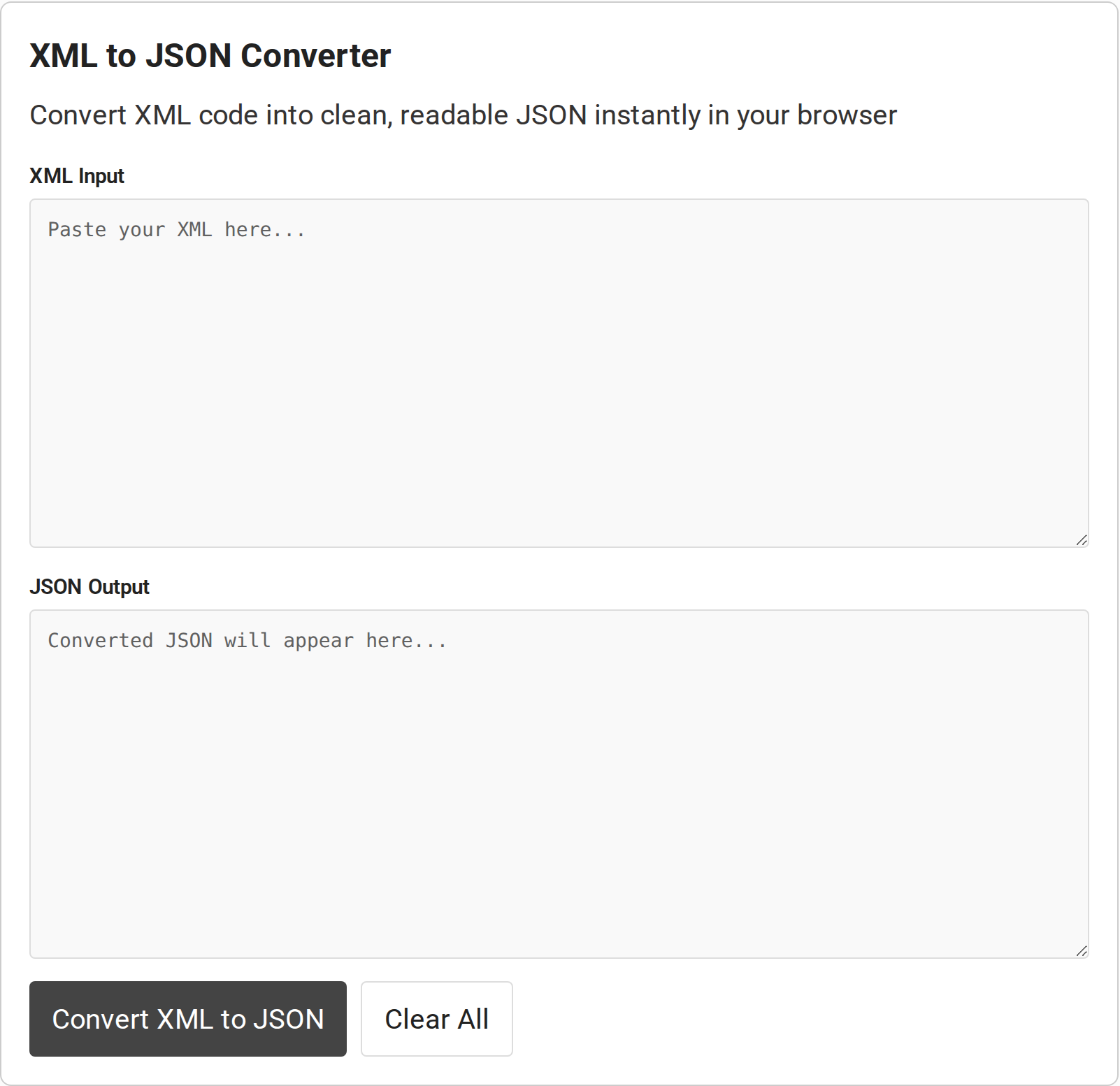 XML to JSON converter input and output fields